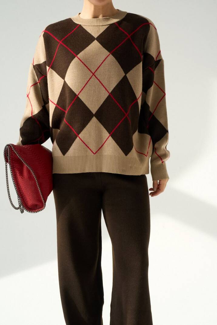 Baklava Modelli Desenli Kazak - 2