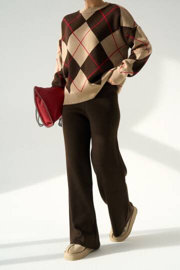 Baklava Modelli Desenli Kazak - 3