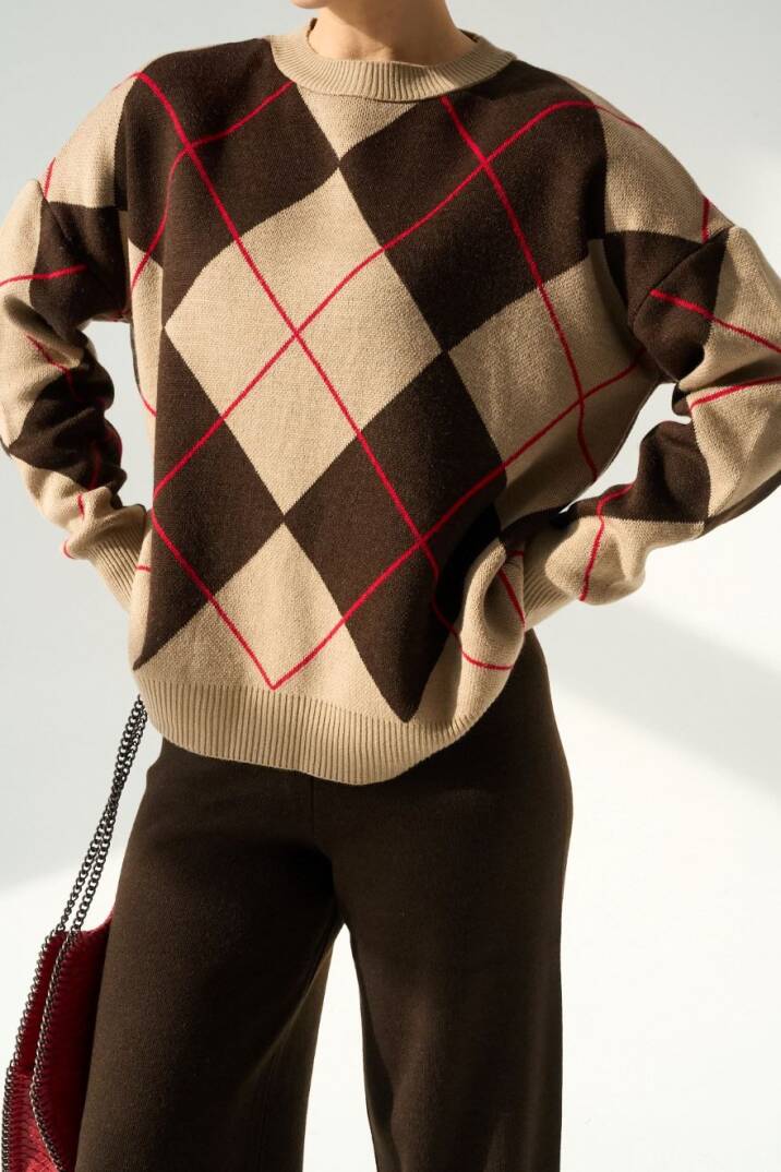 Baklava Modelli Desenli Kazak - 1