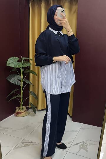 Çizgi Garnili Pelerinli Takım - 2