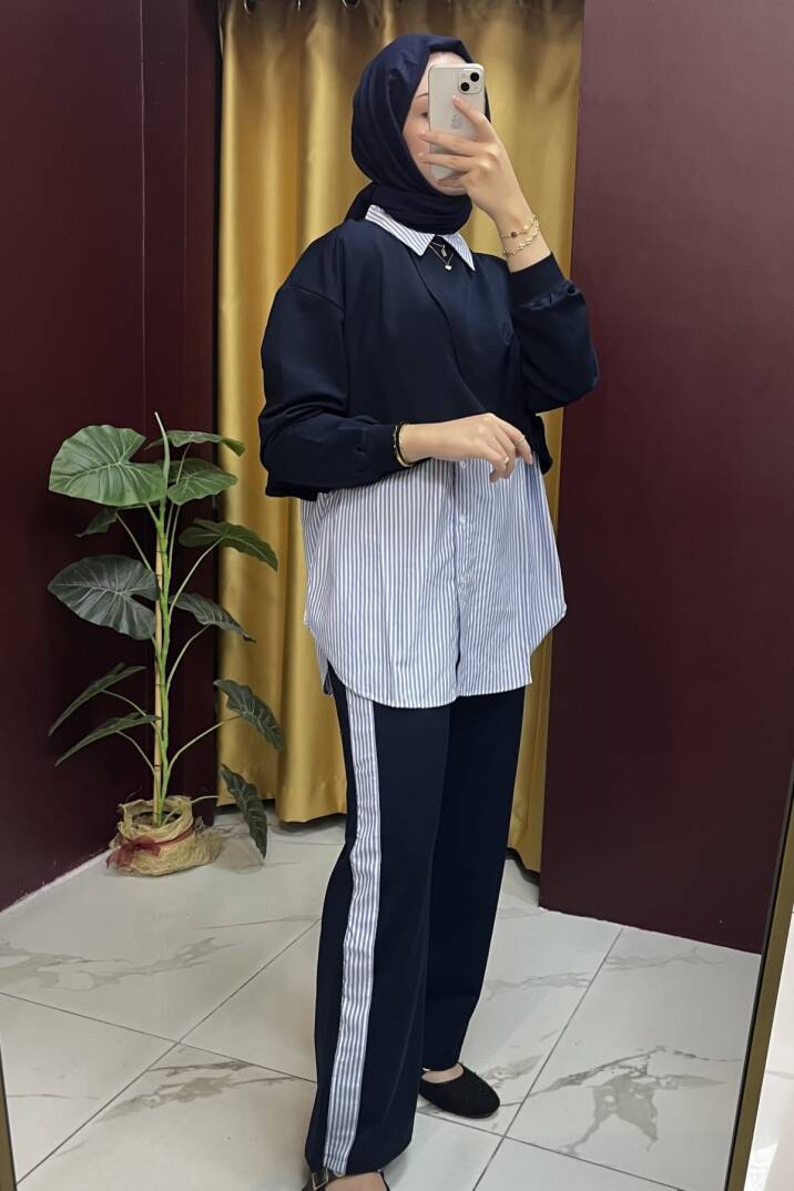 Çizgi Garnili Pelerinli Takım - 2