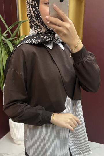 Çizgi Garnili Pelerinli Takım - 9