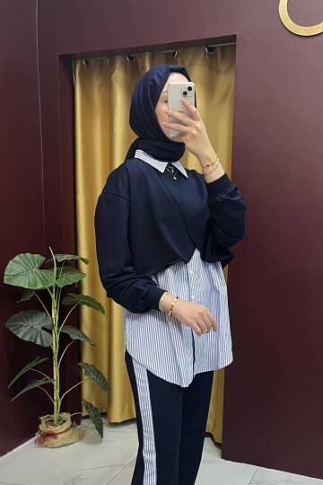 Çizgi Garnili Pelerinli Takım - 4