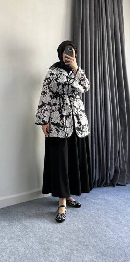 Desenli Kimono Siyah