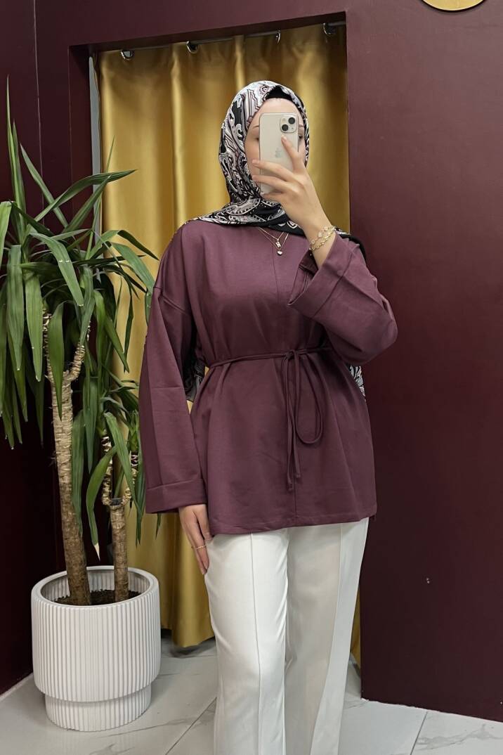 Dikiş Detaylı Yırtmaçlı Sweatshirt - 1