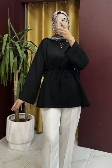 Dikiş Detaylı Yırtmaçlı Sweatshirt Siyah