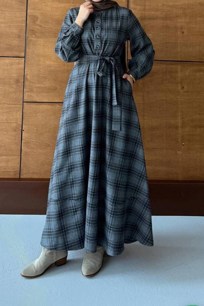 Pamuk Viskon Ekoseli Elbise - 4