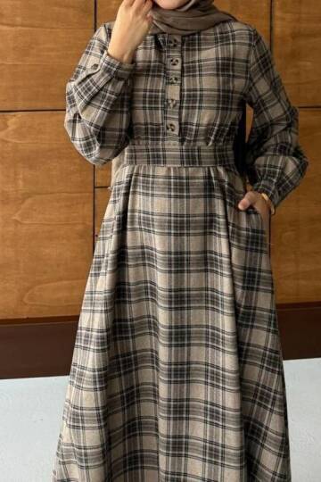 Pamuk Viskon Ekoseli Elbise - 3