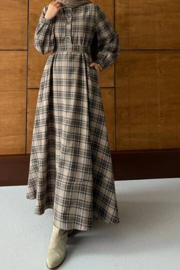 Pamuk Viskon Ekoseli Elbise