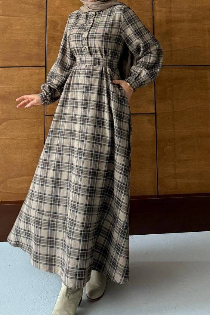 Pamuk Viskon Ekoseli Elbise - 2