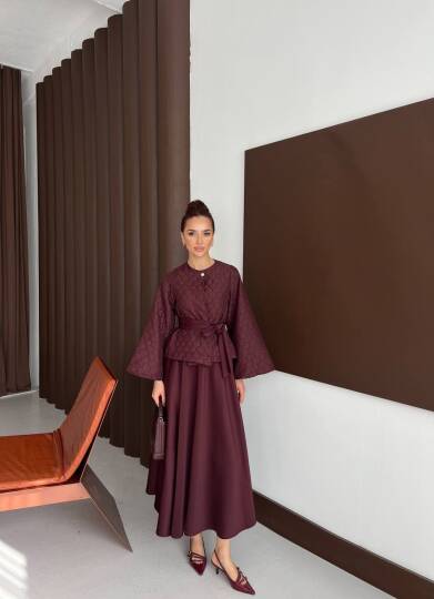 Kapitoneli Kimono Takım Bordo