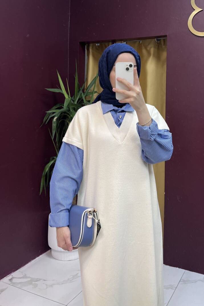 Kolu Çizgili Elbise - 5