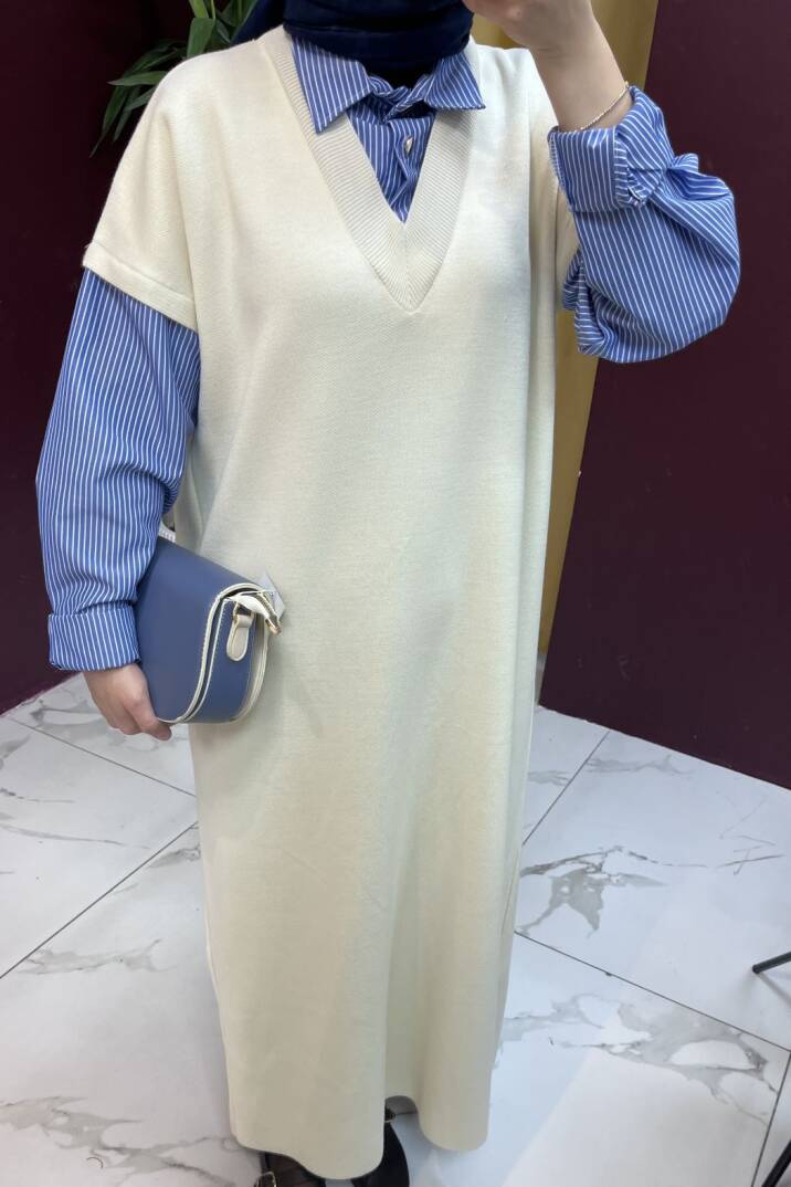 Kolu Çizgili Elbise - 6