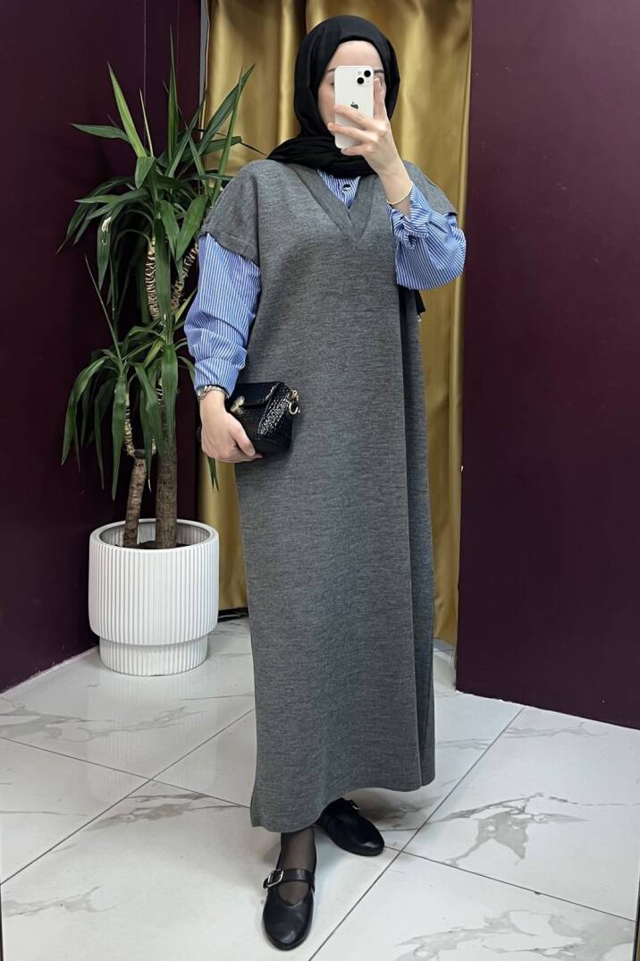 Kolu Çizgili Elbise - 7