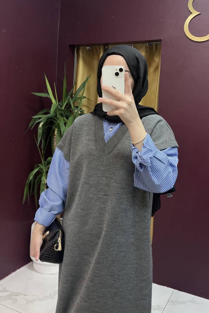 Kolu Çizgili Elbise - 8