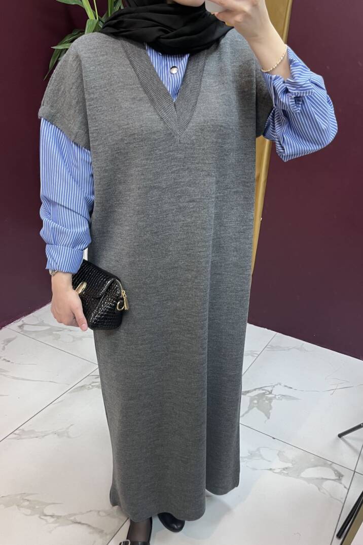 Kolu Çizgili Elbise - 9