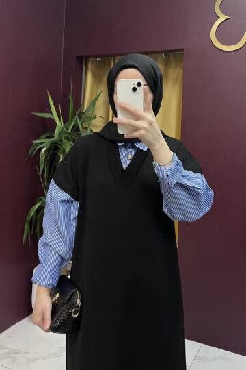 Kolu Çizgili Elbise - 3