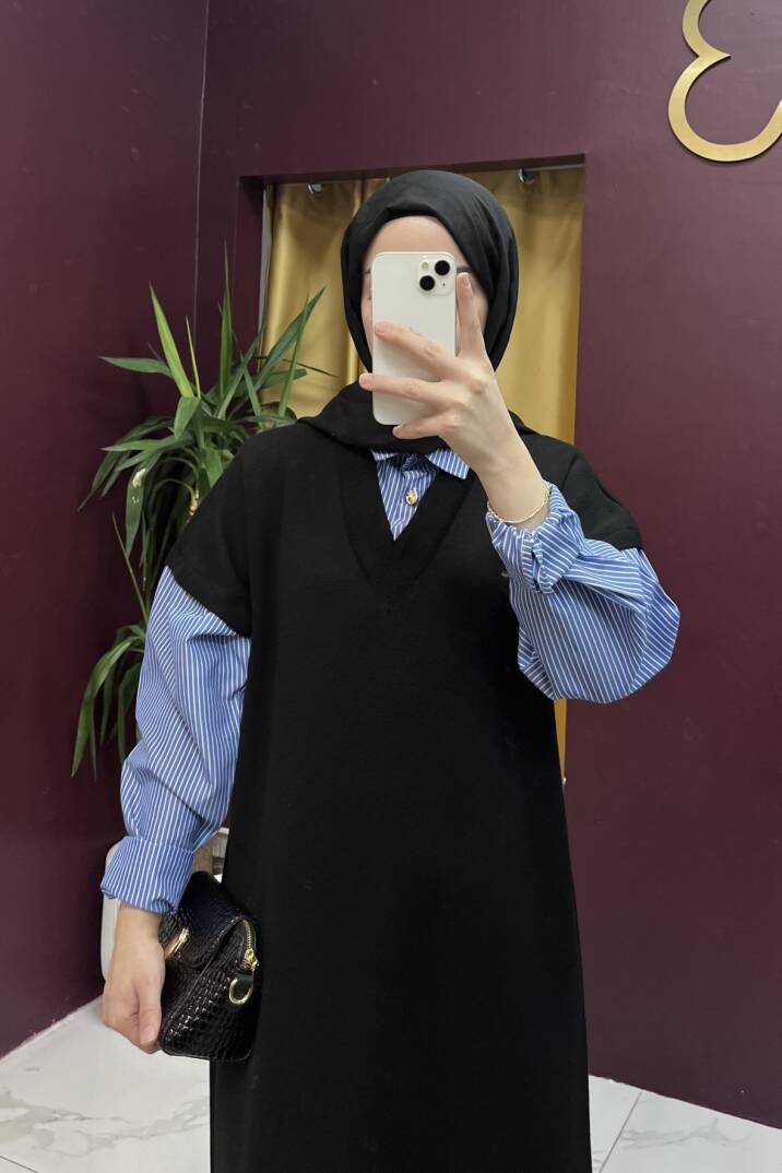 Kolu Çizgili Elbise - 3