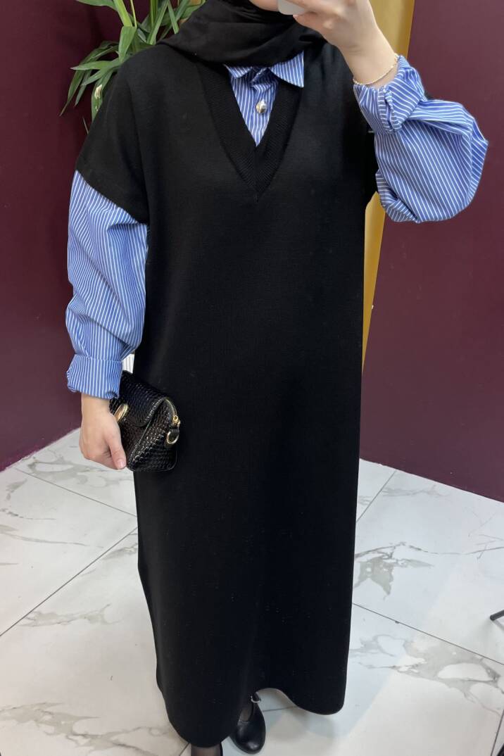 Kolu Çizgili Elbise - 2