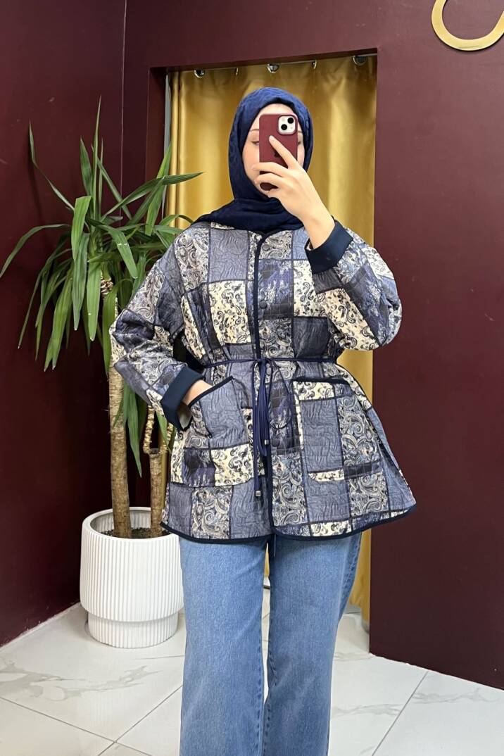 Kolu Duble Katlama Etnik Desen Ceket  - 1