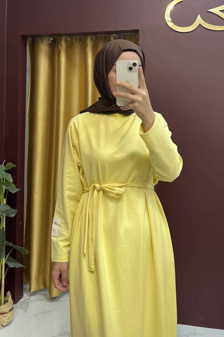 Kolu Etiket Detaylı Elbise - 11