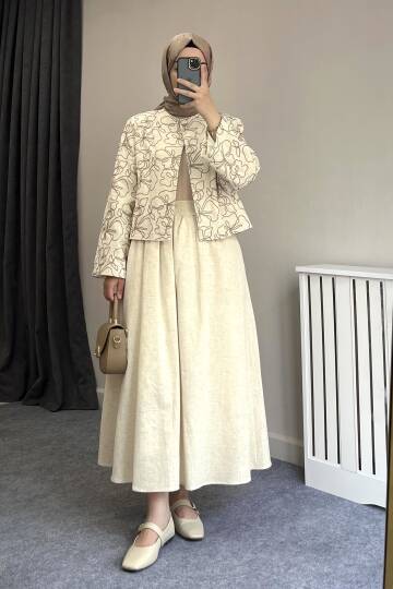 Nakış Desenli Keten Takım - 2