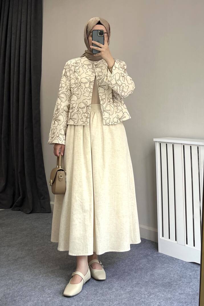 Nakış Desenli Keten Takım - 2