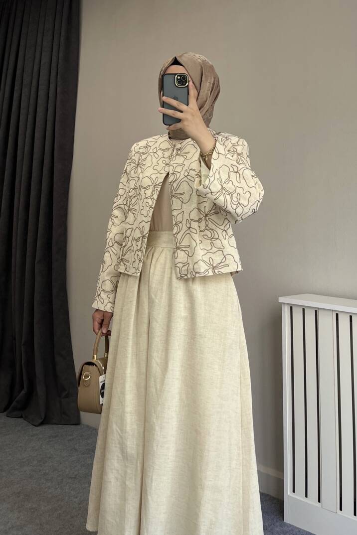 Nakış Desenli Keten Takım - 3