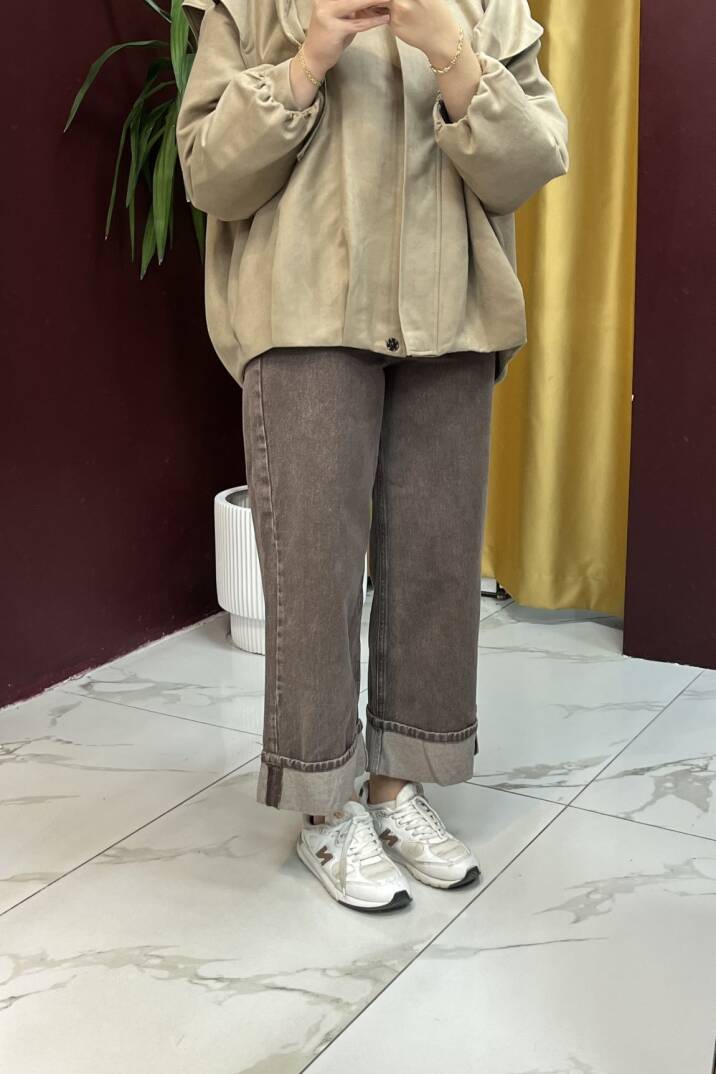 Paçası Katlı Kot Pantolon - 1