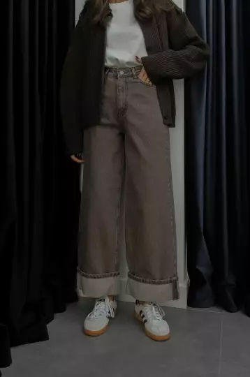 Paçası Katlı Kot Pantolon - 4