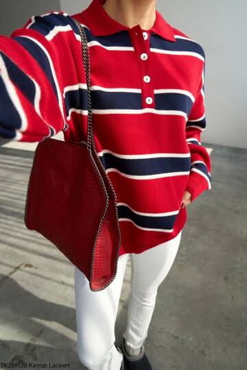 Polo Yaka Şeritli Kazak