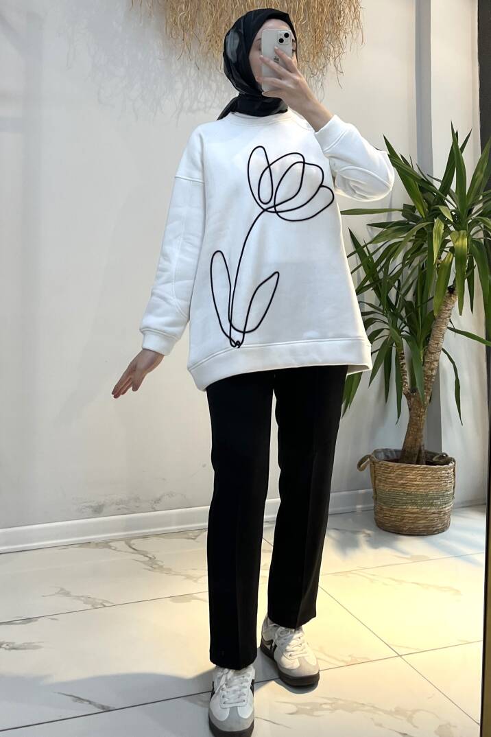 Sarmal Nakışlı Detaylı Sweat - 1
