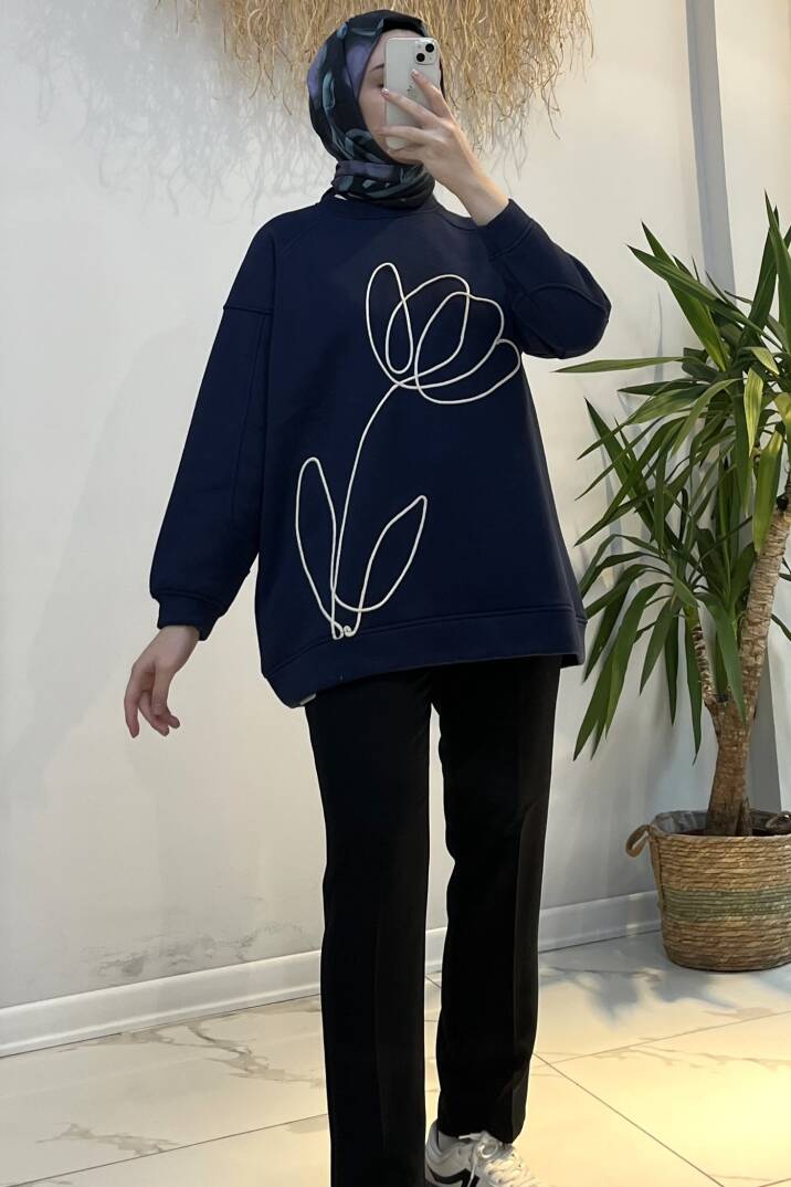 Sarmal Nakışlı Detaylı Sweat - 6
